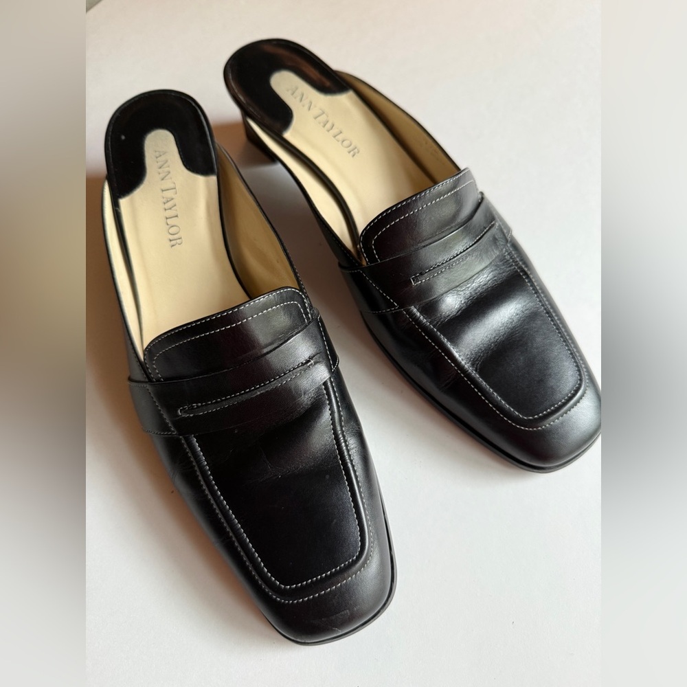 Ann Taylor Black Leather Slip-On Loafers